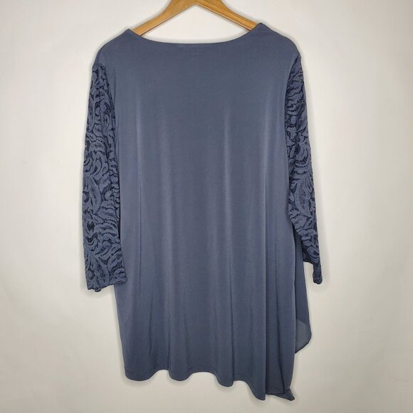 Susan Graver Womens Liquid Knit Tunic Top Size 2X Chiffon Tiers Lace Sleeves - Picture 2 of 9